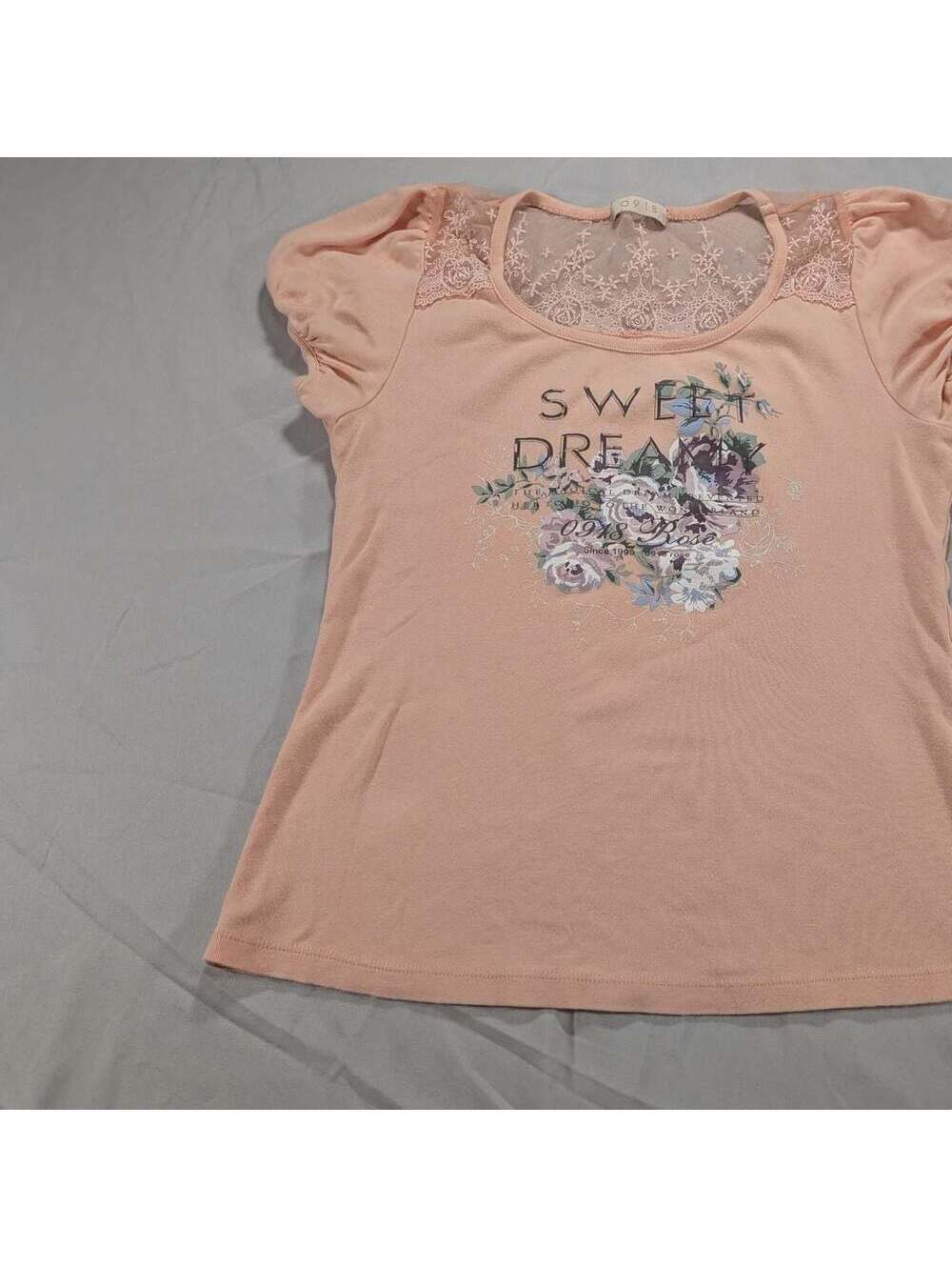Sweet Dreams Floral Lace Pastel Pink Tee